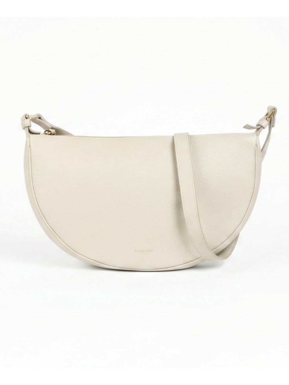 Burberry Soft Sling Gained Calfskin Half Moon Bag White 8084595